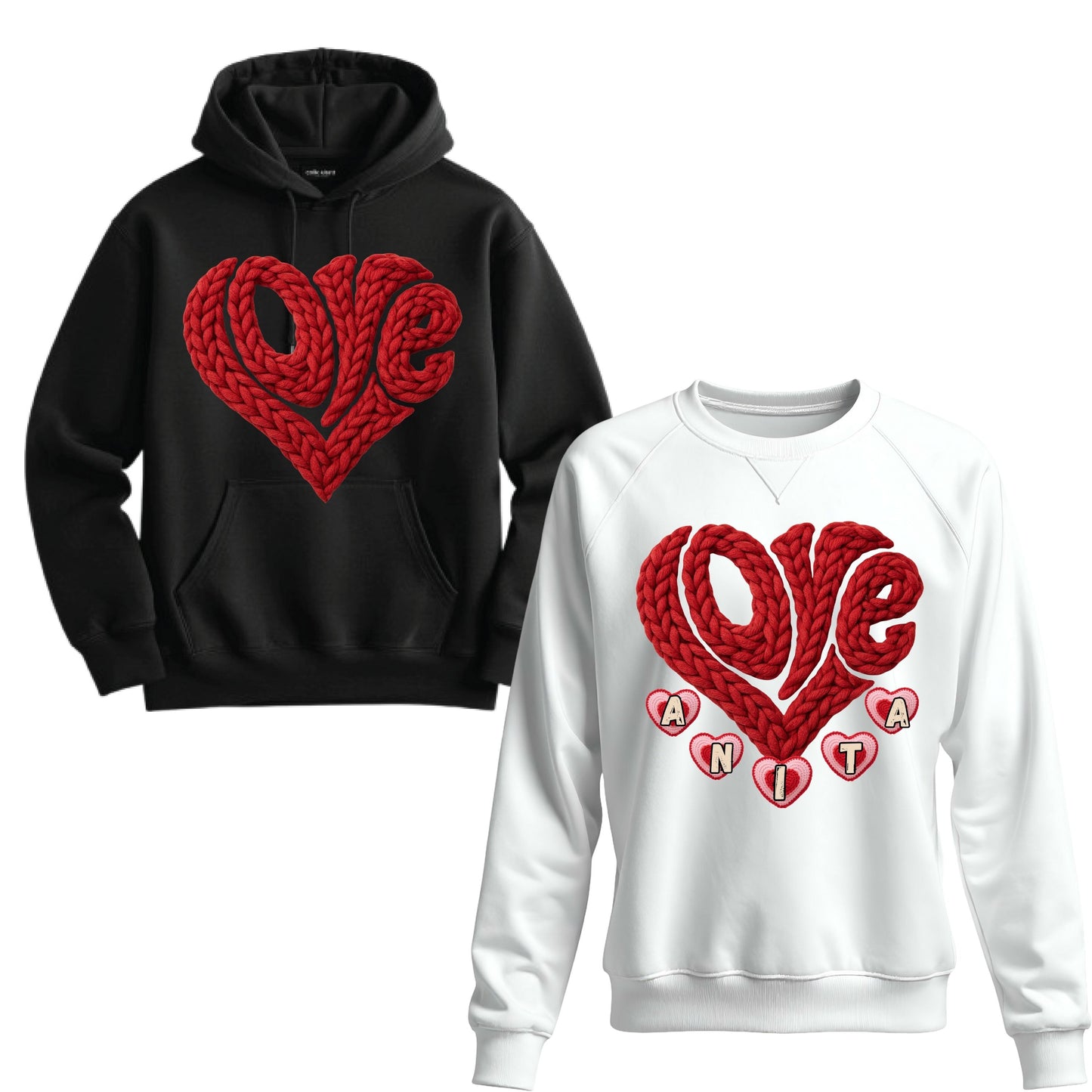 Knit Rope Love Heart Hoodie & Personalized Sweatshirt