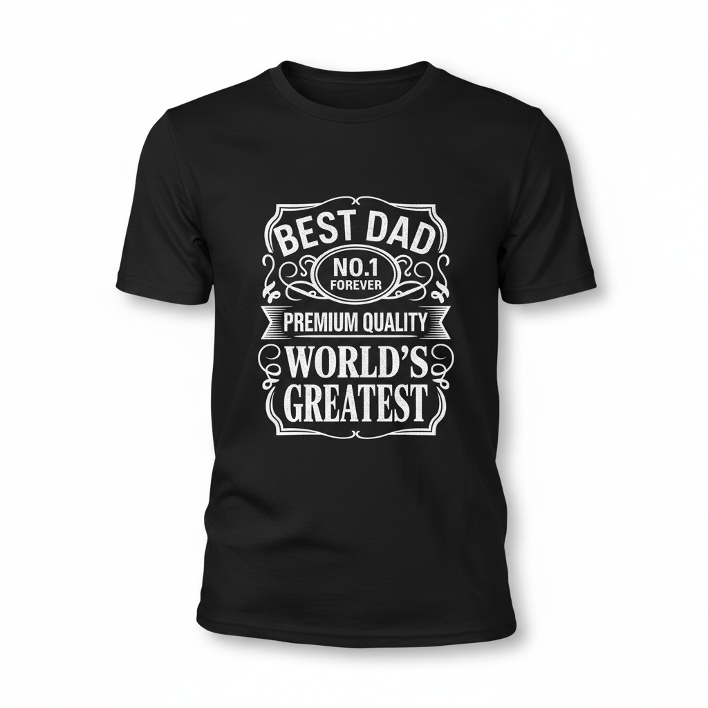 Vintage label Best Dad No.1 Forever World's Greatest design on a black t-shirt
