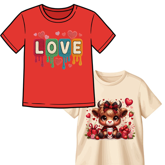 Knit Drip LOVE & Highland Cow Valentine T-Shirts