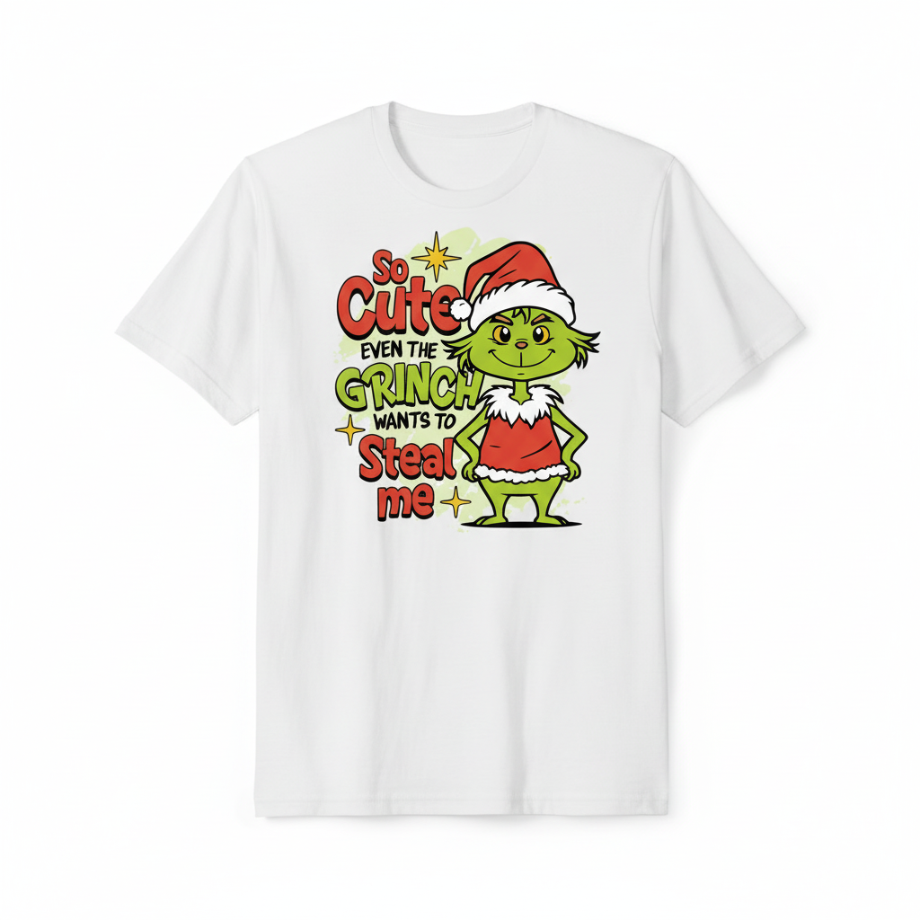 So Cute Even the Grinch Wants to Steal Me design on a white t-shirt