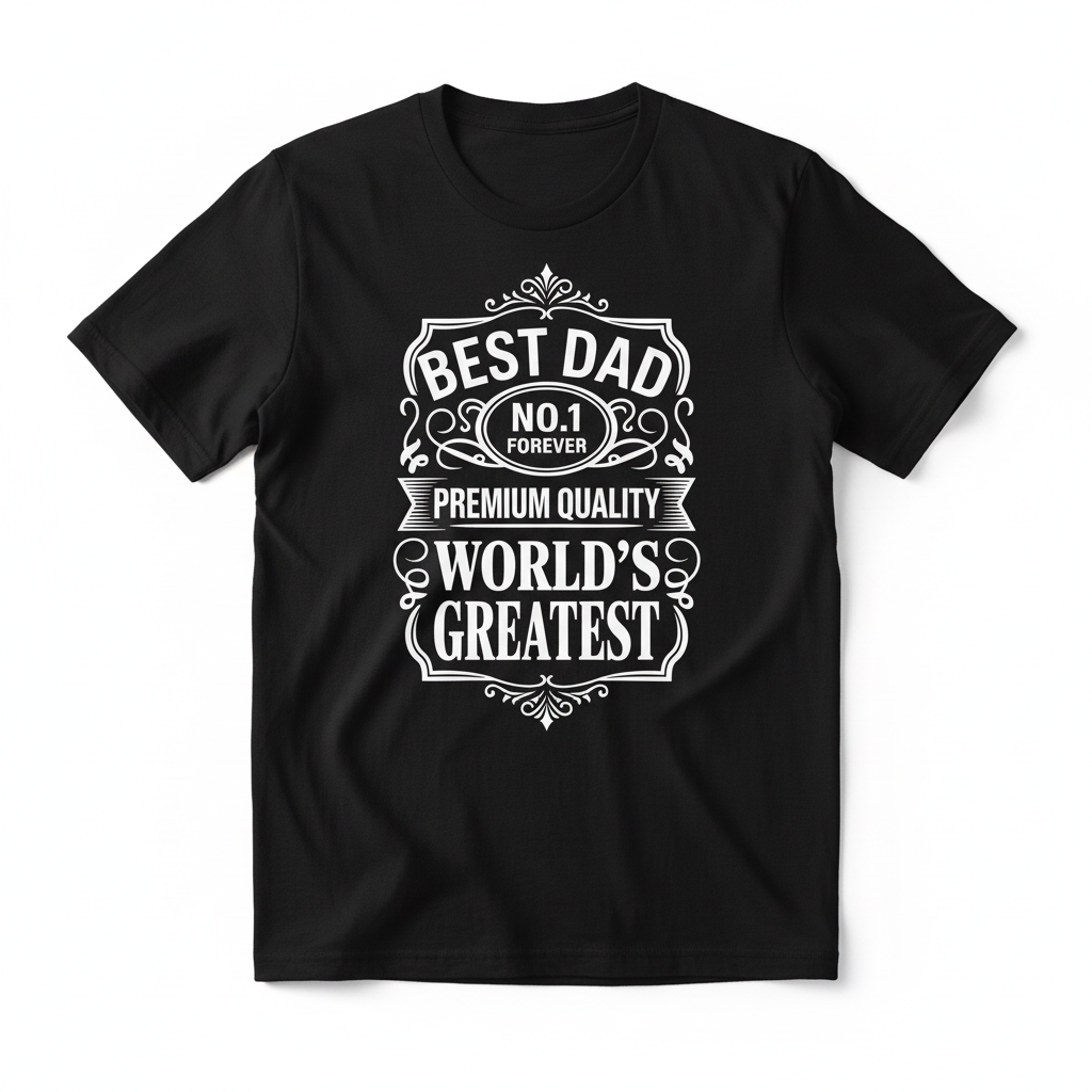 Vintage label Best Dad No.1 Forever World's Greatest design on a black t-shirt