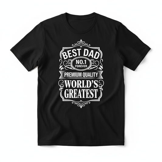 Vintage label Best Dad No.1 Forever World's Greatest design on a black t-shirt
