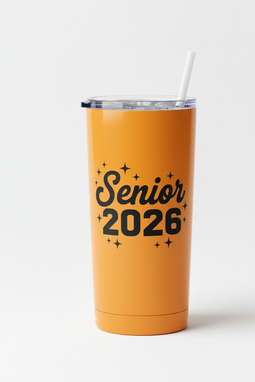 Senior 2026 Star Sparkle Tumbler in orange