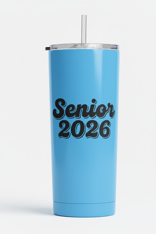 Senior 2026 Retro Script Tumbler - Blue