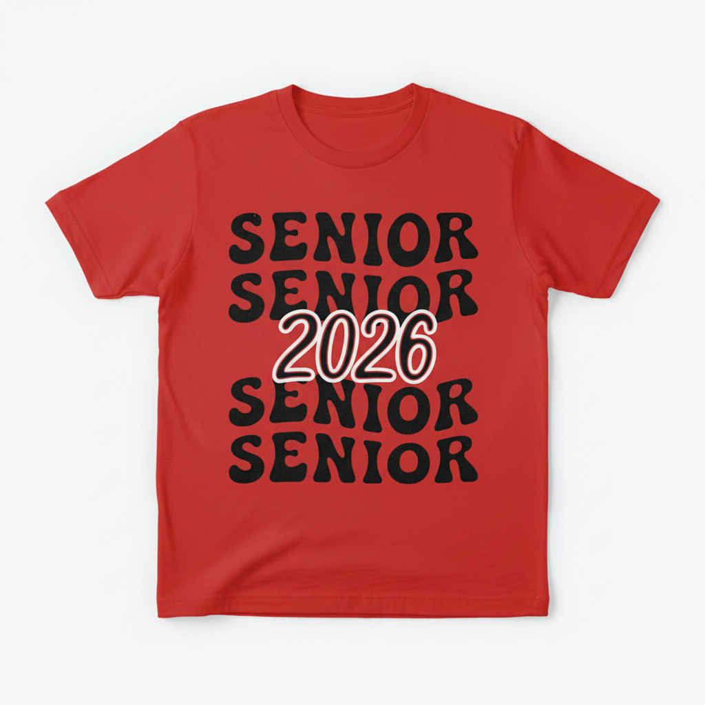 Senior 2026 Wavy Retro Red T-Shirt
